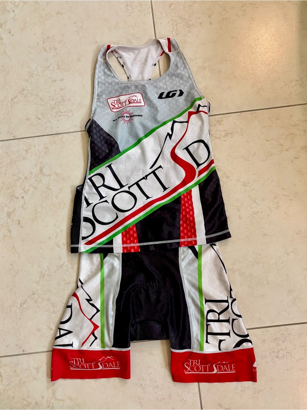 Louis Garneau Triathlon Suit with Red, Black & White Graphics